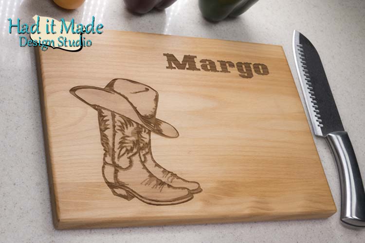 Cowboy Hat and Boots Cutting Board W7